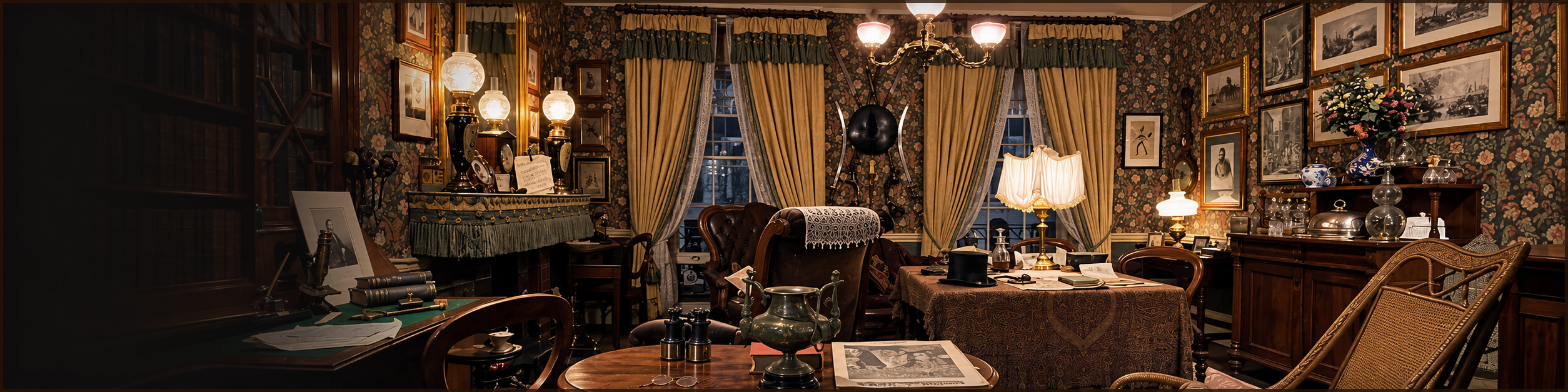 Sherlock Holmes and Dr Watson in a Victorian interior